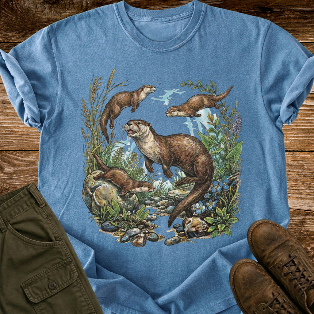 Swimming Otters Distressed T-shirt