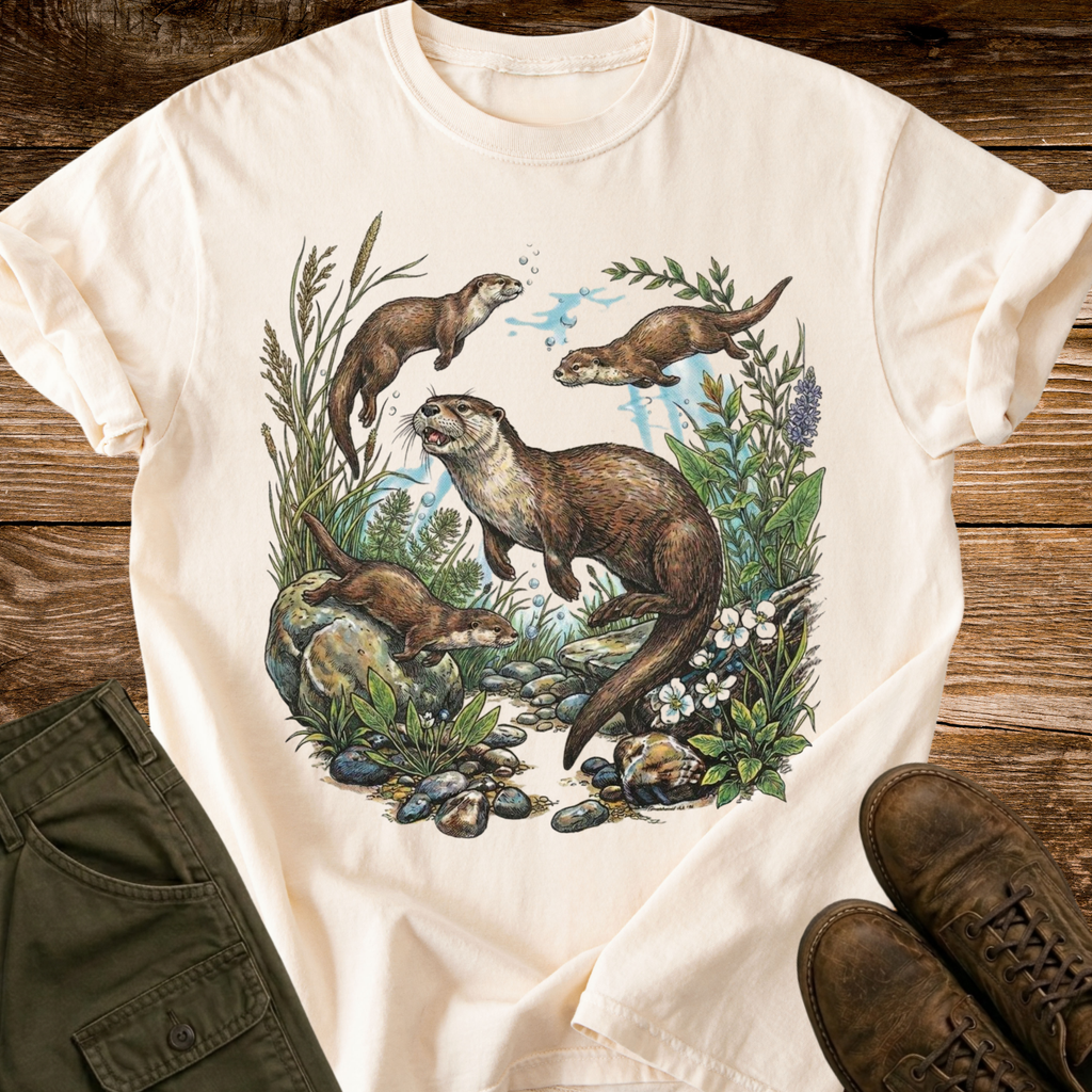 Swimming Otters Distressed T-shirt