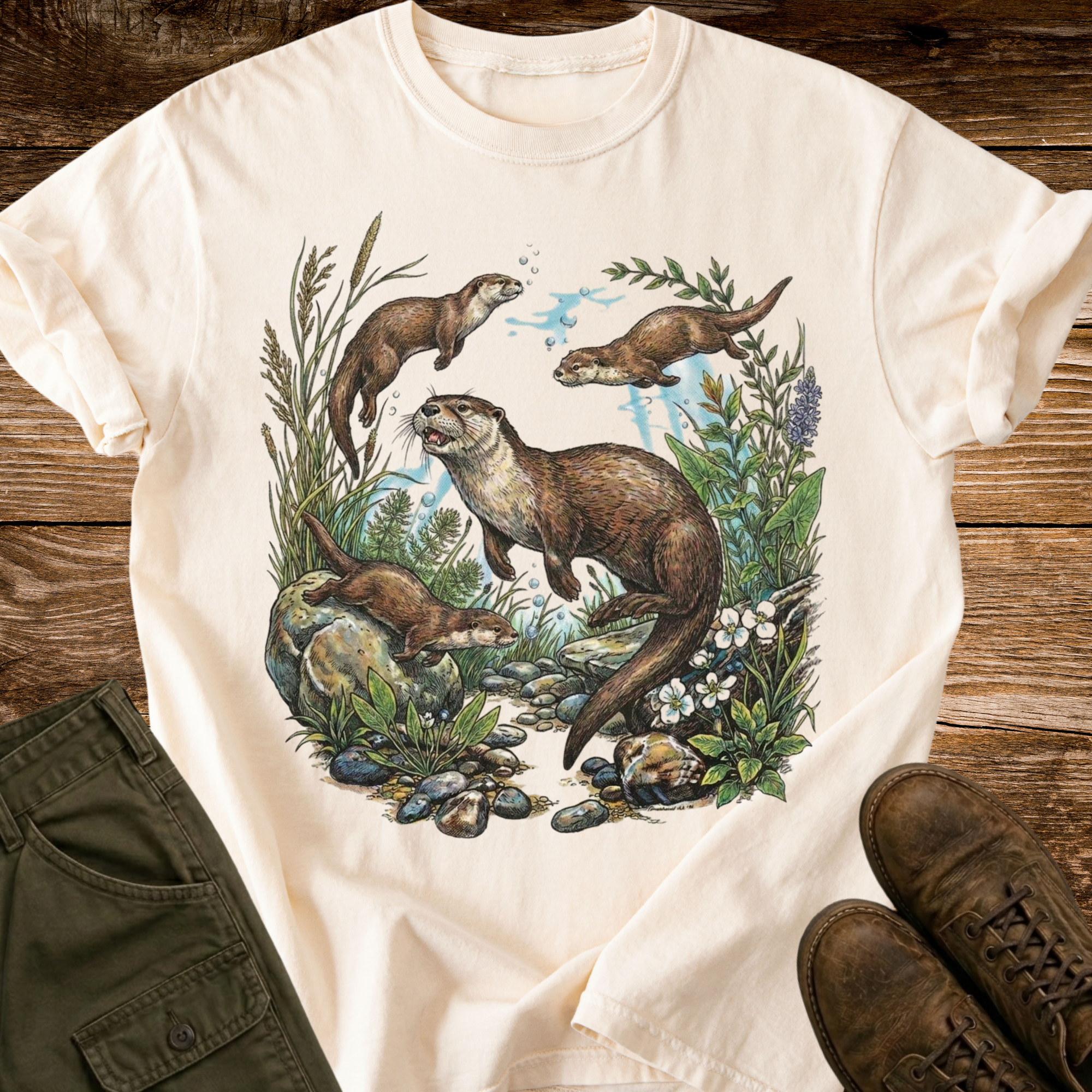 Swimming Otters Distressed T-shirt