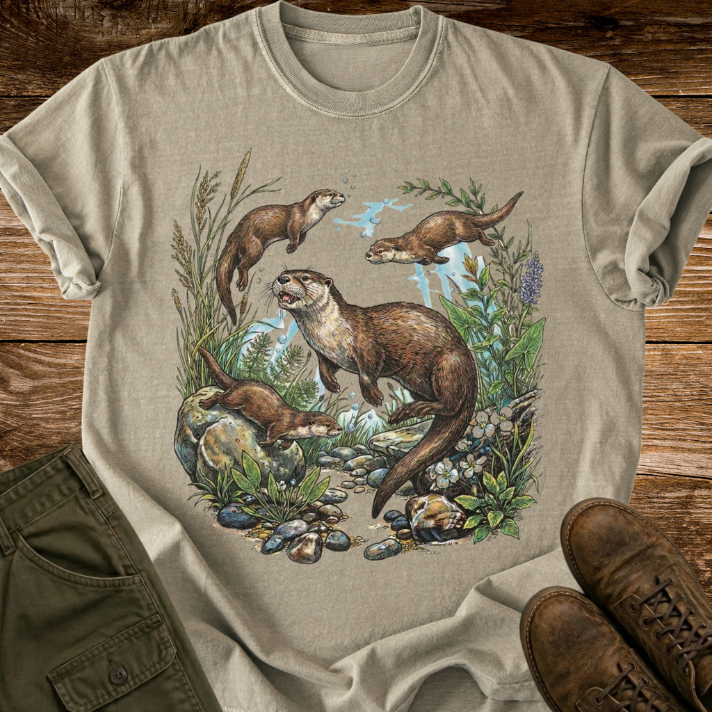 Swimming Otters Distressed T-shirt