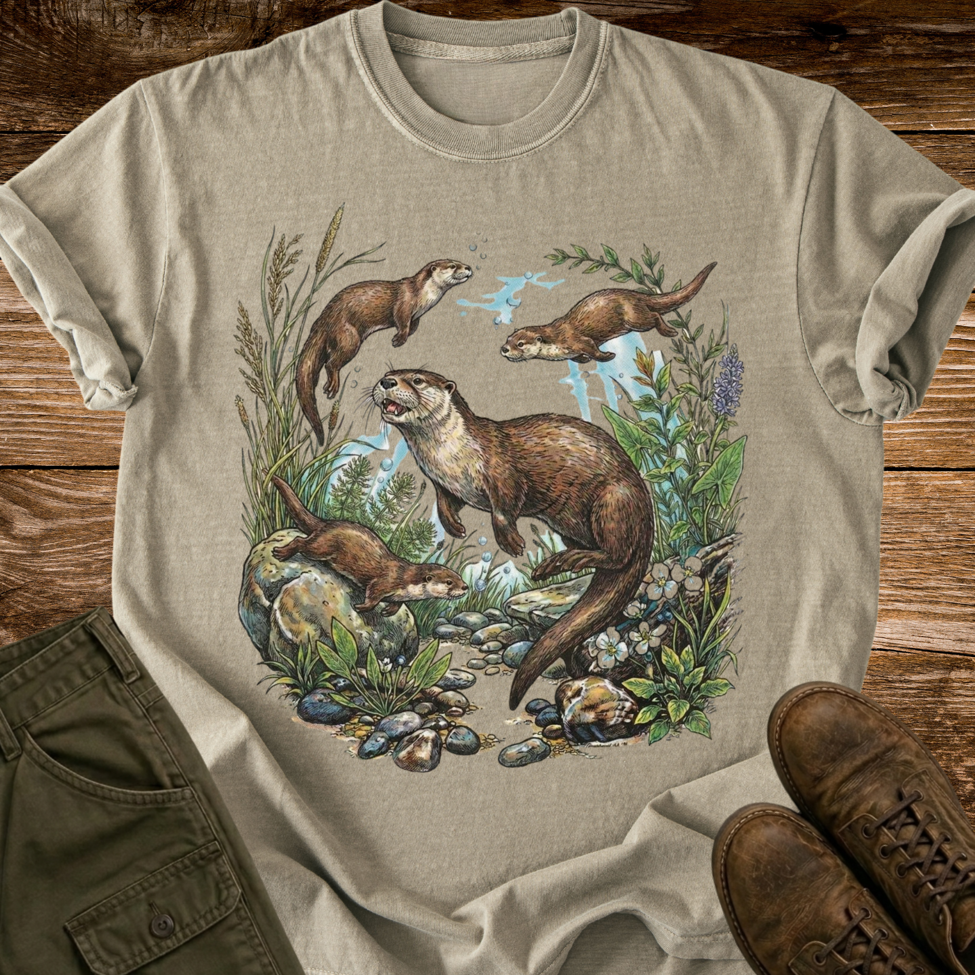 Swimming Otters Distressed T-shirt