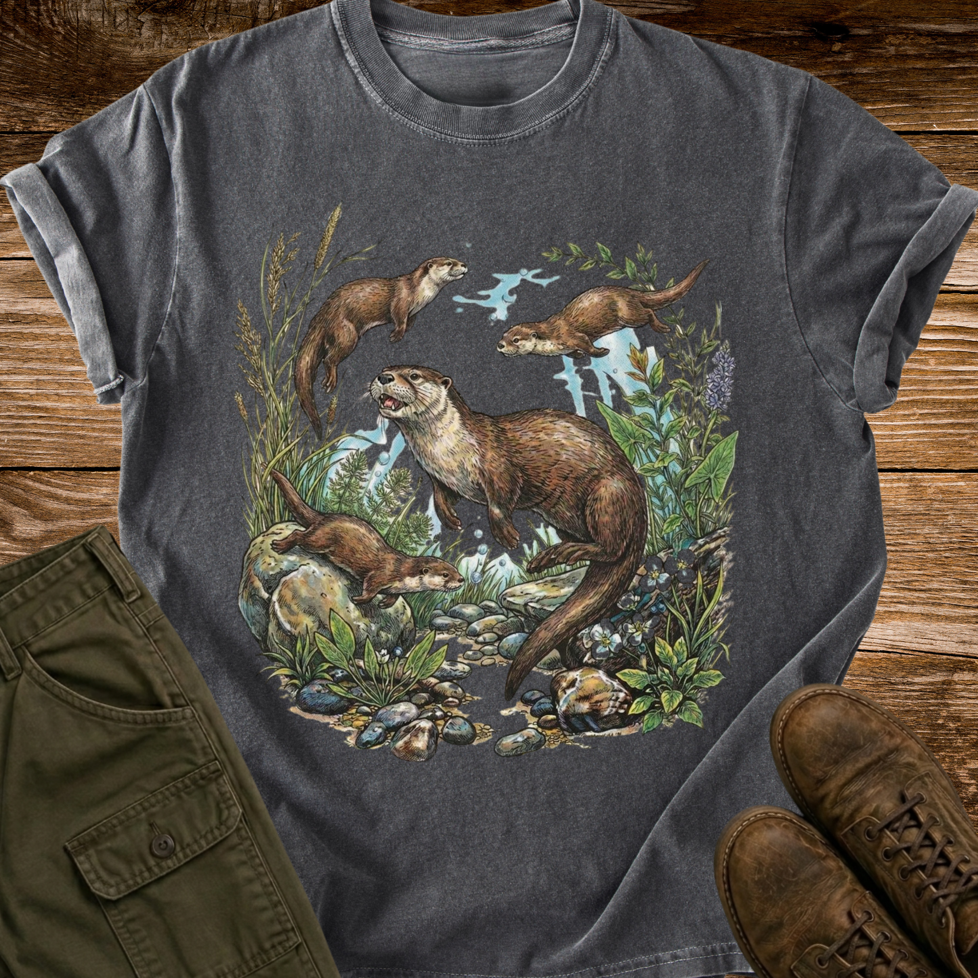 Swimming Otters Distressed T-shirt